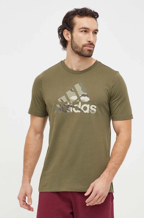 adidas t-shirt bawełniany męski kolor zielony z nadrukiem IR5830