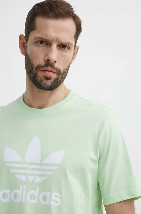 Bavlnené tričko adidas Originals pánsky, zelená farba, s potlačou, IR7979