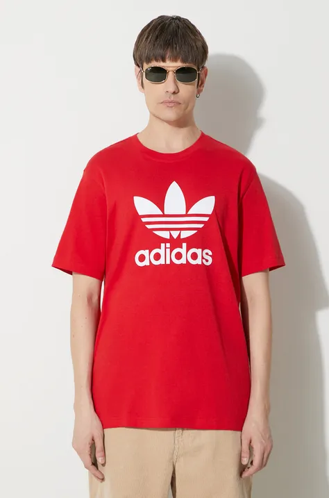 Pamučna majica adidas Originals Trefoil za muškarce, boja: crvena, s tiskom, IR8009