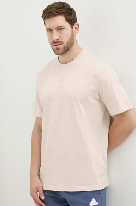Хлопковая футболка adidas мужская цвет розовый однотонная IR9115