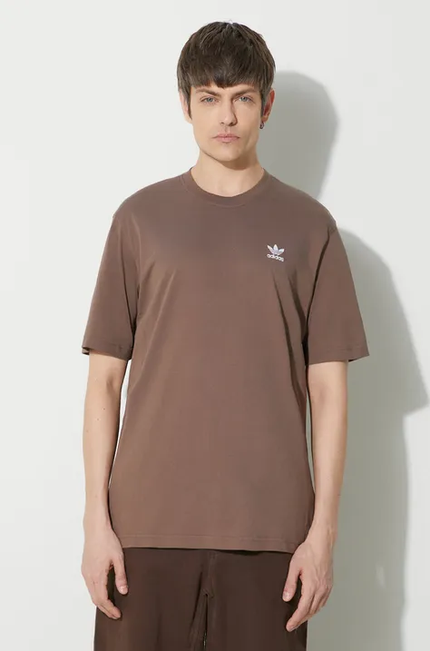 Bavlnené tričko adidas Originals Essential Tee pánske, hnedá farba, s nášivkou, IR9688