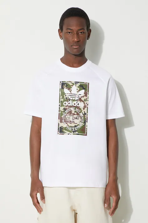 adidas Originals tricou din bumbac bărbați, culoarea alb, cu imprimeu IS0246