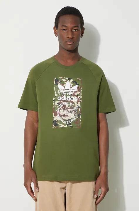adidas Originals tricou din bumbac bărbați, culoarea verde, cu imprimeu IS0248