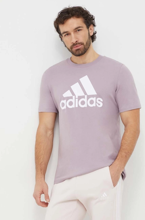 Bavlněné tričko adidas fialová barva, s potiskem, IS1313