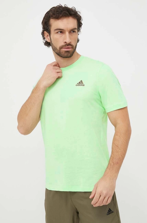 adidas tricou din bumbac bărbați, culoarea verde, uni IS1315