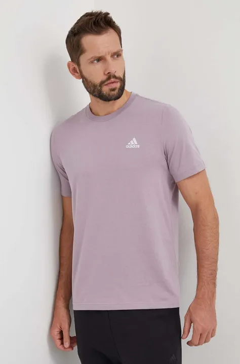 Хлопковая футболка adidas мужской цвет розовый однотонный