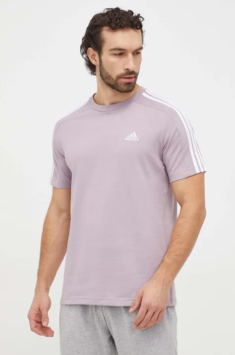 Хлопковая футболка adidas мужской цвет фиолетовый с аппликацией