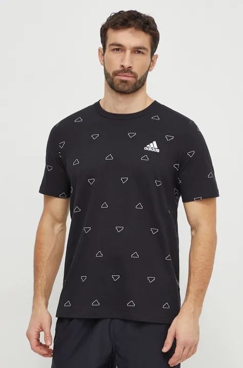 Хлопковая футболка adidas мужской цвет чёрный узорный