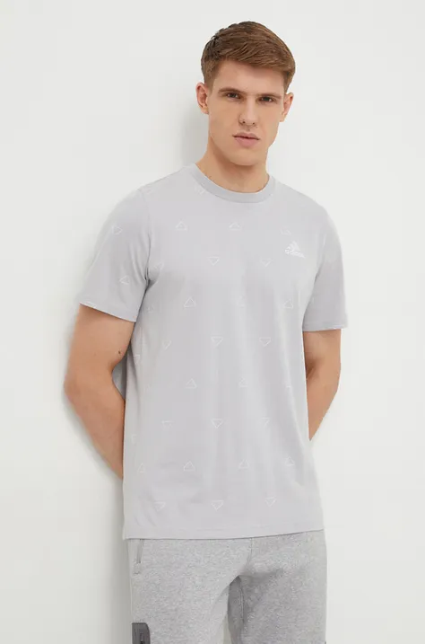 Bombažna kratka majica adidas moški, siva barva
