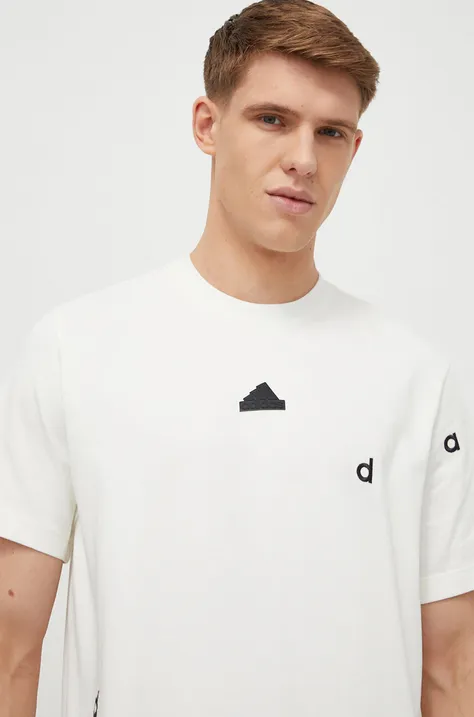 Бавовняна футболка adidas чоловічий колір бежевий з аплікацією