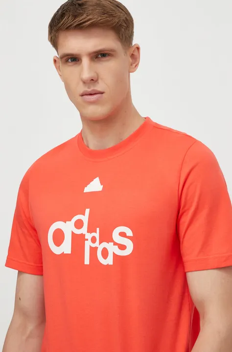 Bombažna kratka majica adidas moški, rdeča barva