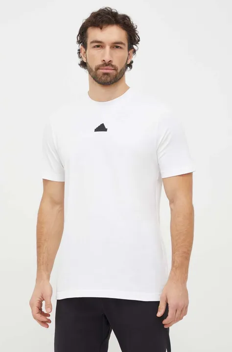 Pamučna majica adidas za muškarce, boja: bijela, s tiskom
