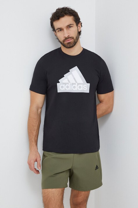 Bavlněné tričko adidas černá barva, s potiskem, IS2855