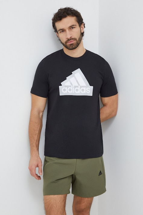 adidas tricou din bumbac bărbați, culoarea negru, cu imprimeu IS2855