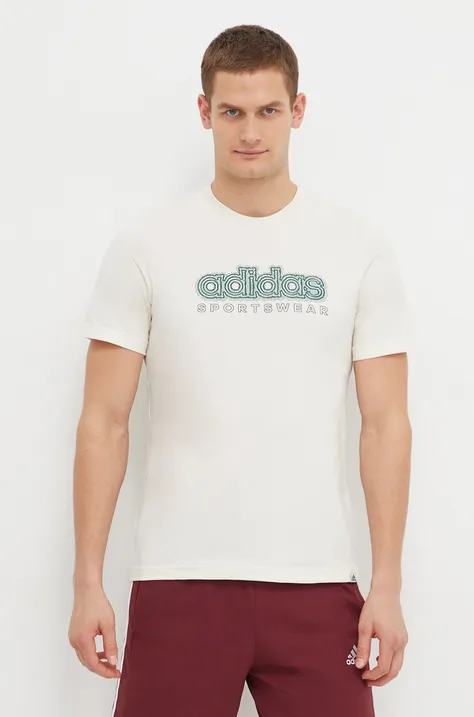 Βαμβακερό μπλουζάκι adidas ανδρικά, χρώμα: μπεζ