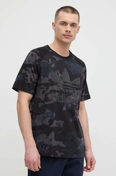 Bavlnené tričko adidas Originals pánske, čierna farba, vzorovaný, IS2892