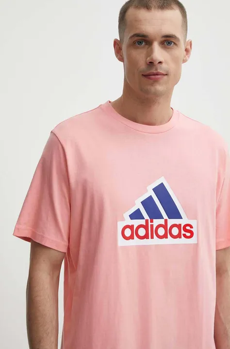 Хлопковая футболка adidas мужская цвет розовый с принтом IS8342