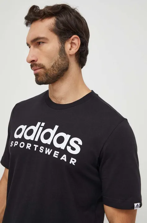 Pamučna majica adidas za muškarce, boja: crna, s tiskom IW8833