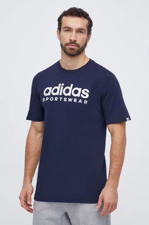 Бавовняна футболка adidas чоловічий колір синій з принтом