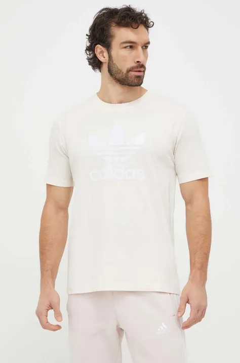 Бавовняна футболка adidas Originals Trefoil чоловіча  колір бежевий з принтом IU2367