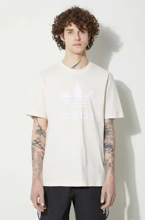 adidas Originals cotton t-shirt Trefoil men’s beige color IU2367