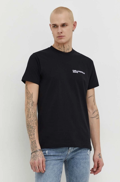 Karl Lagerfeld Jeans t-shirt bawełniany męski kolor czarny z aplikacją