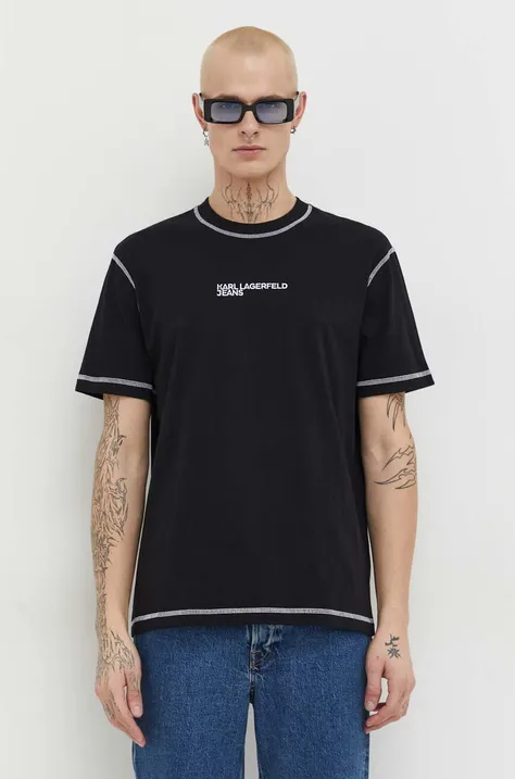 Pamučna majica Karl Lagerfeld Jeans za muškarce, boja: crna, s aplikacijom