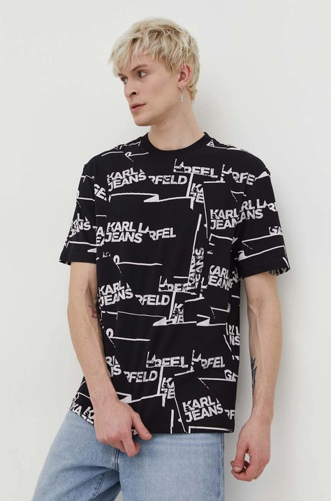 Karl Lagerfeld Jeans t-shirt bawełniany męski kolor czarny wzorzysty