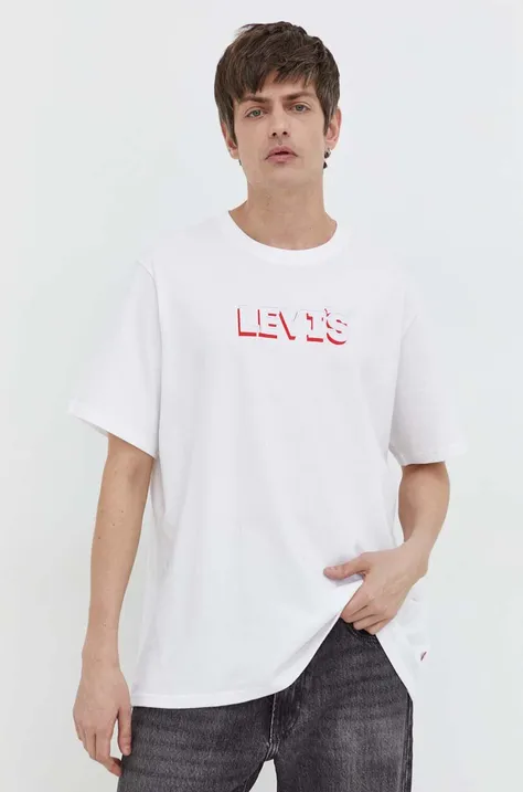 Bavlnené tričko Levi's pánsky, biela farba, s potlačou