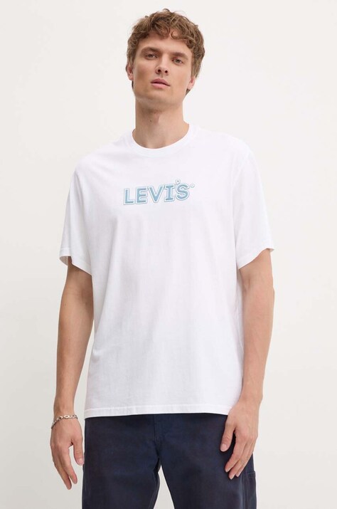 Levi's tricou din bumbac barbati, culoarea alb, cu imprimeu