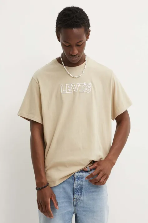 Pamučna majica Levi's za muškarce, boja: bež, s tiskom