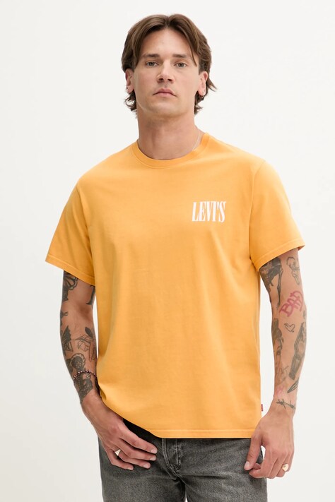 Levi's tricou din bumbac culoarea bej, cu imprimeu