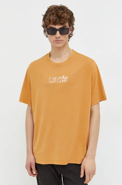 Levi's t-shirt bawełniany męski kolor pomarańczowy z nadrukiem