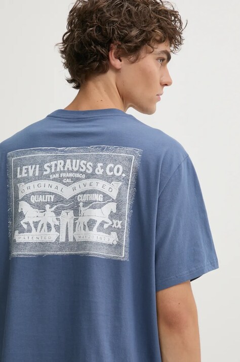 Bavlněné tričko Levi's modrá barva, s potiskem