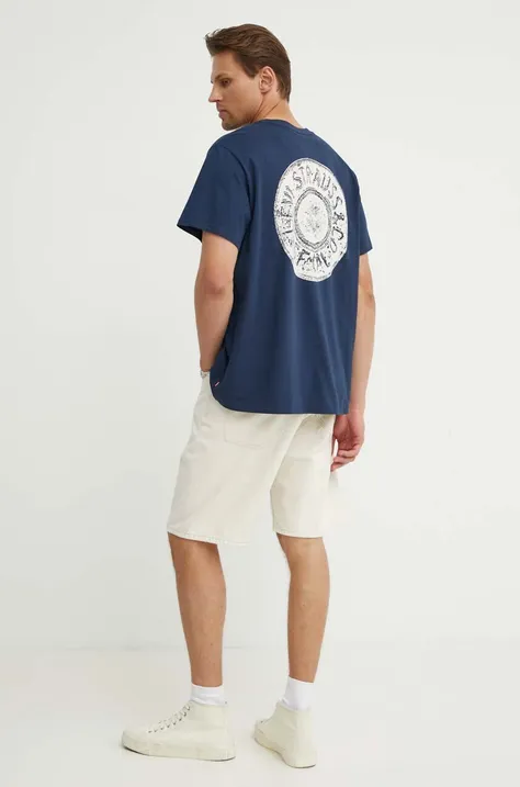 Bombažna kratka majica Levi's moški, mornarsko modra barva
