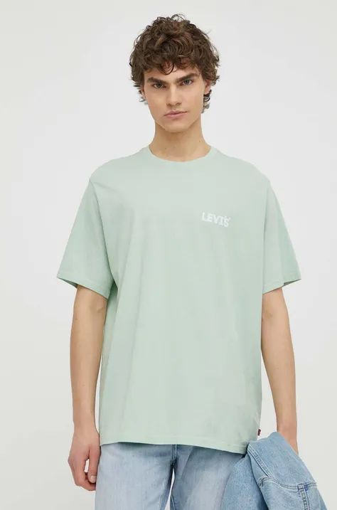 Bavlnené tričko Levi's pánsky, zelená farba, s potlačou