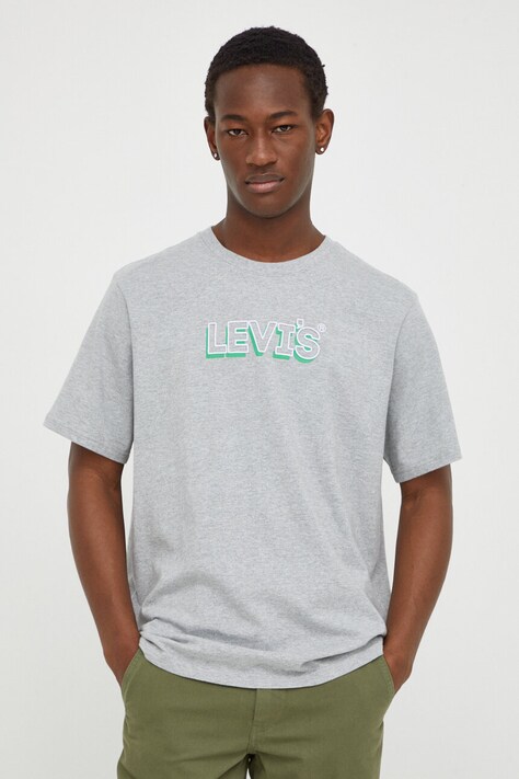 Levi's tricou din bumbac barbati, culoarea gri, cu imprimeu