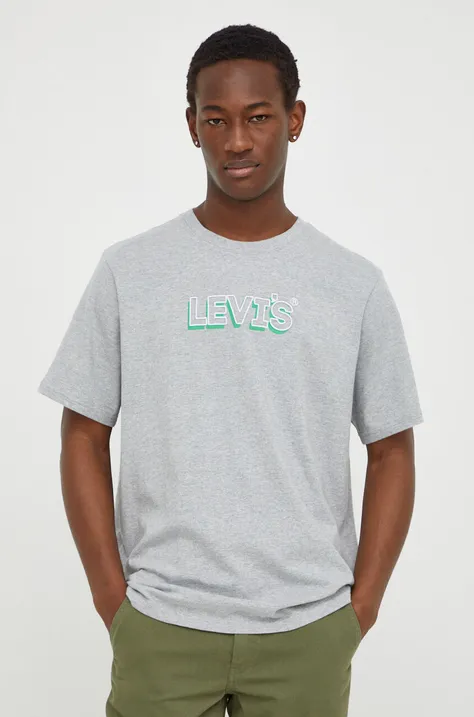 Bombažna kratka majica Levi's moški, siva barva