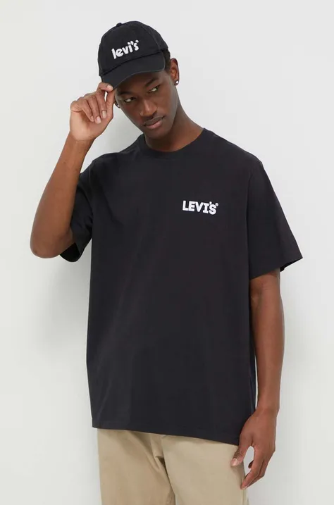 Bavlnené tričko Levi's pánsky, čierna farba, s potlačou