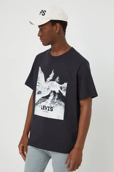 Pamučna majica Levi's za muškarce, boja: crna, s tiskom