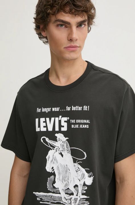 Levi's pamut póló fekete, férfi, nyomott mintás