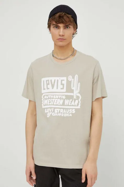 Levi's tricou barbati, culoarea bej, cu imprimeu