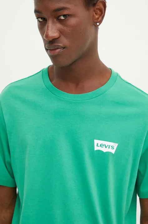 Bombažna kratka majica Levi's moški, zelena barva