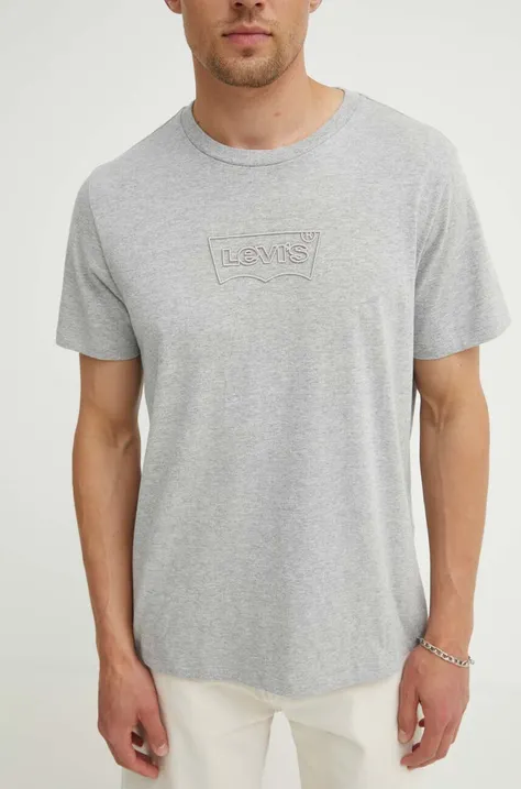 Pamučna majica Levi's za muškarce, boja: siva, s tiskom