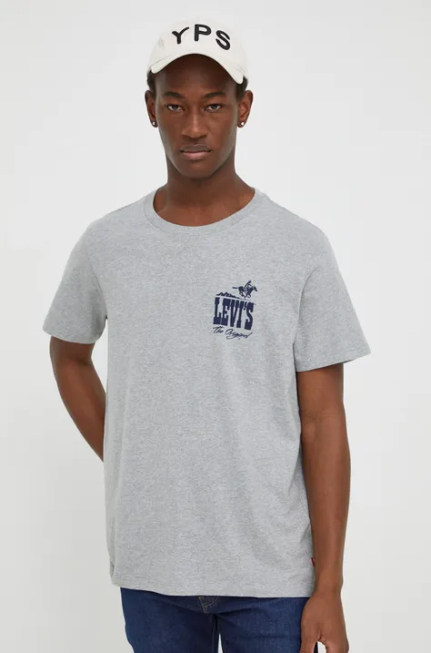 Bavlněné tričko Levi's šedá barva, s potiskem