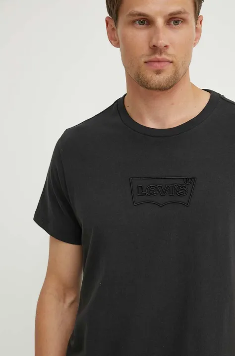 Pamučna majica Levi's za muškarce, boja: crna, s tiskom