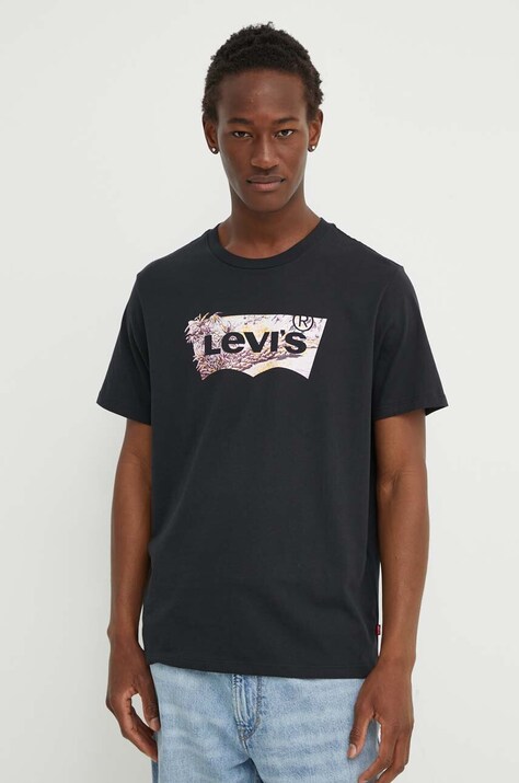 Levi's tricou din bumbac barbati, culoarea negru, cu imprimeu
