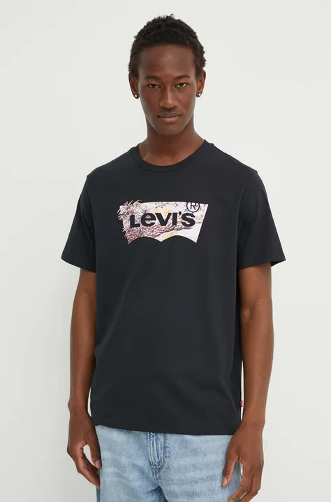 Памучна тениска Levi's в черно с принт