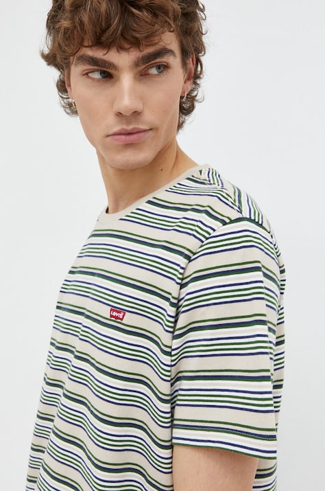 Levi's t-shirt bawełniany męski kolor beżowy gładki