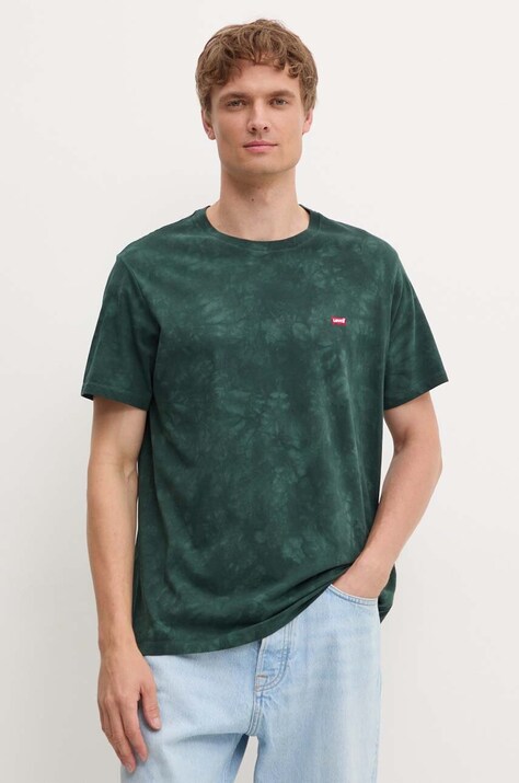 Levi's tricou din bumbac barbati, culoarea verde, neted